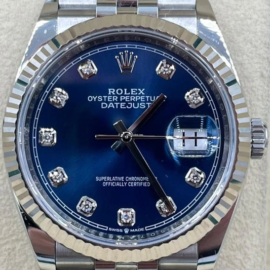 Rolex Datejust 126234 36mm White Diamond Dial And Fluted Bezel With Stainless Steel Oyster Bracelet