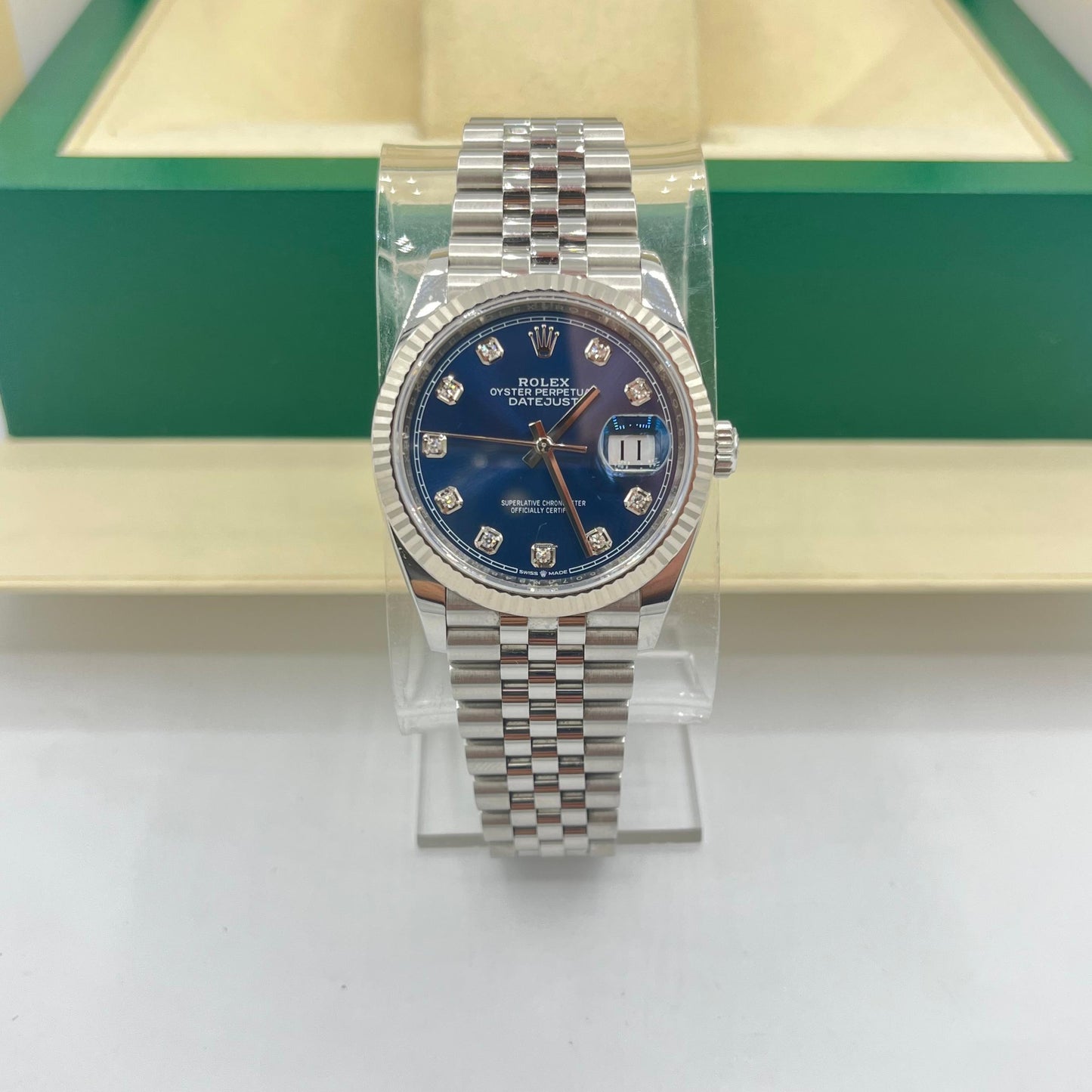 Rolex Datejust 126234 36mm White Diamond Dial And Fluted Bezel With Stainless Steel Oyster Bracelet
