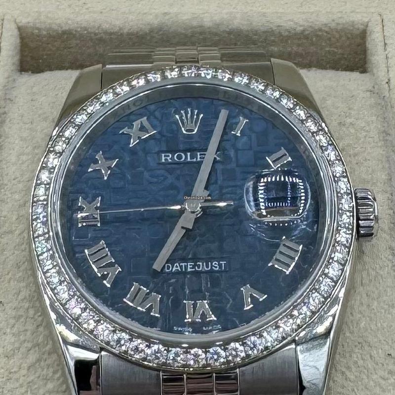 Rolex Steel and White Gold Datejust 36 Watch - 52 Diamond Bezel - Blue Dial - Jubilee Bracelet - 116244