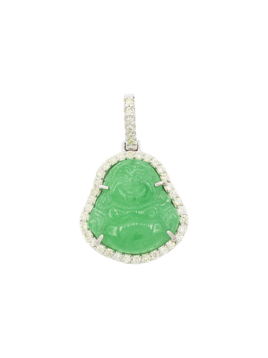 14k White Gold Diamond Buddha With Green Jade #25727