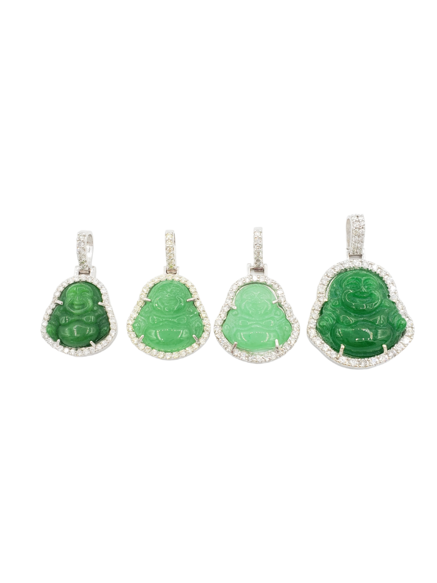 14k White Gold Diamond Buddha With Green Jade #25727