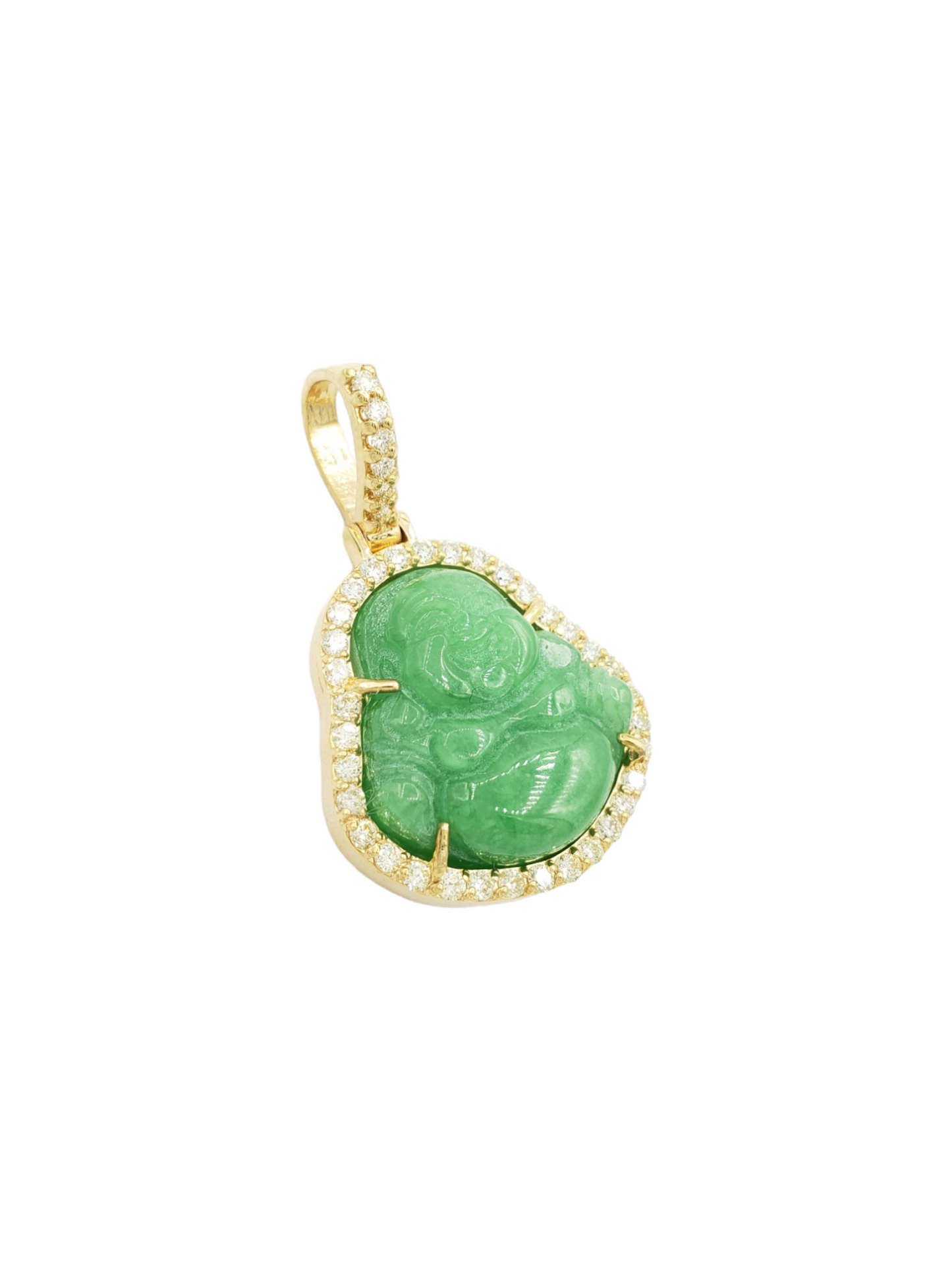 14k Yellow Gold Diamond Buddha With Green Jade #26264