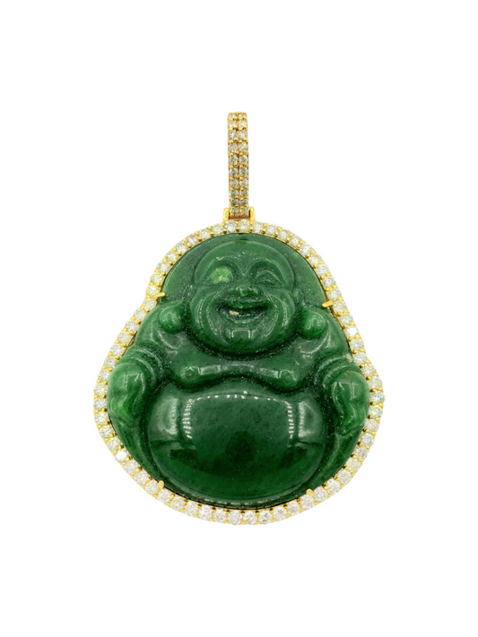 14k Yellow Gold Diamond Buddha With Green Jade #26264