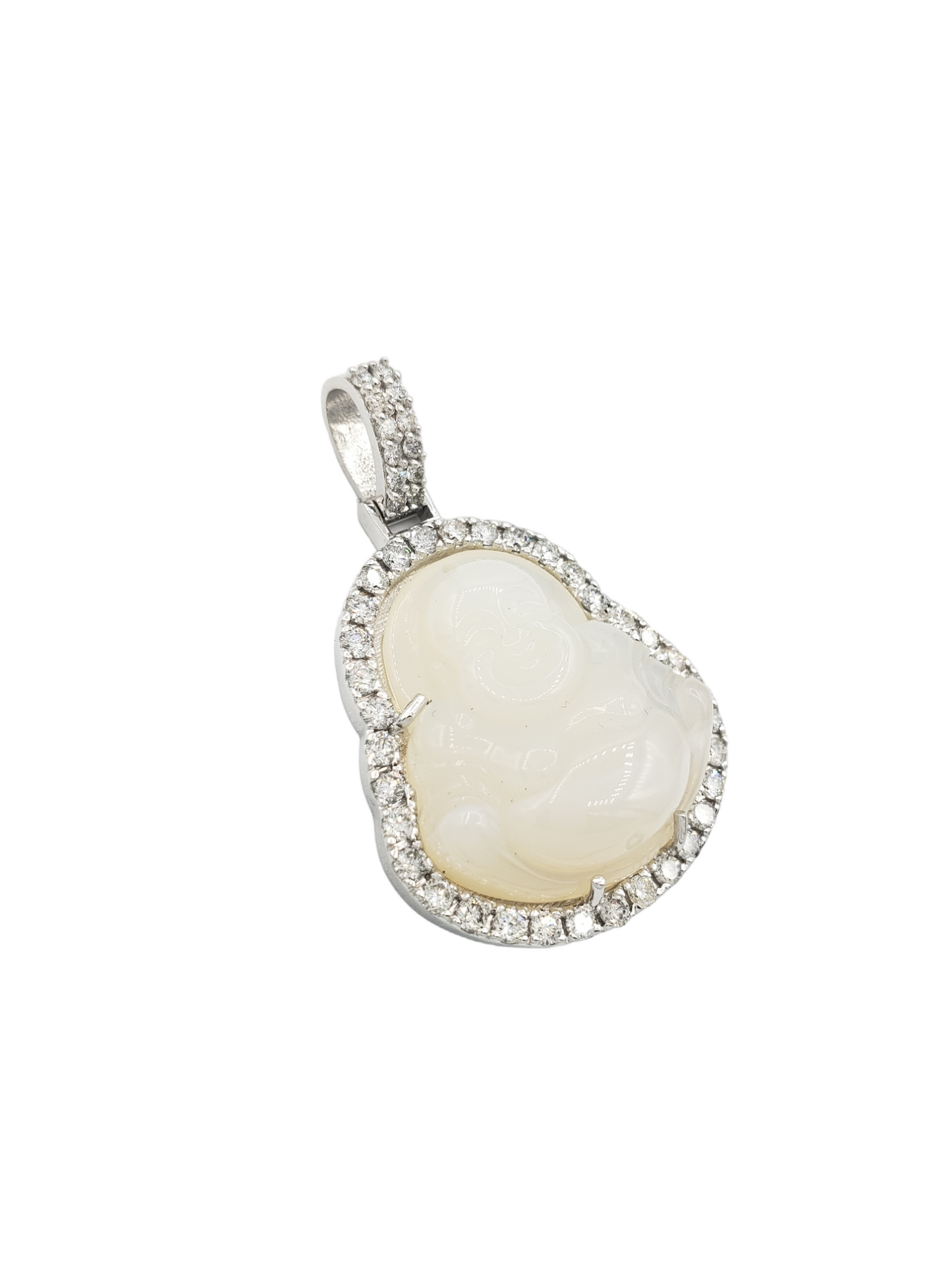 14k White Gold Diamond Buddha With White Jade #23727