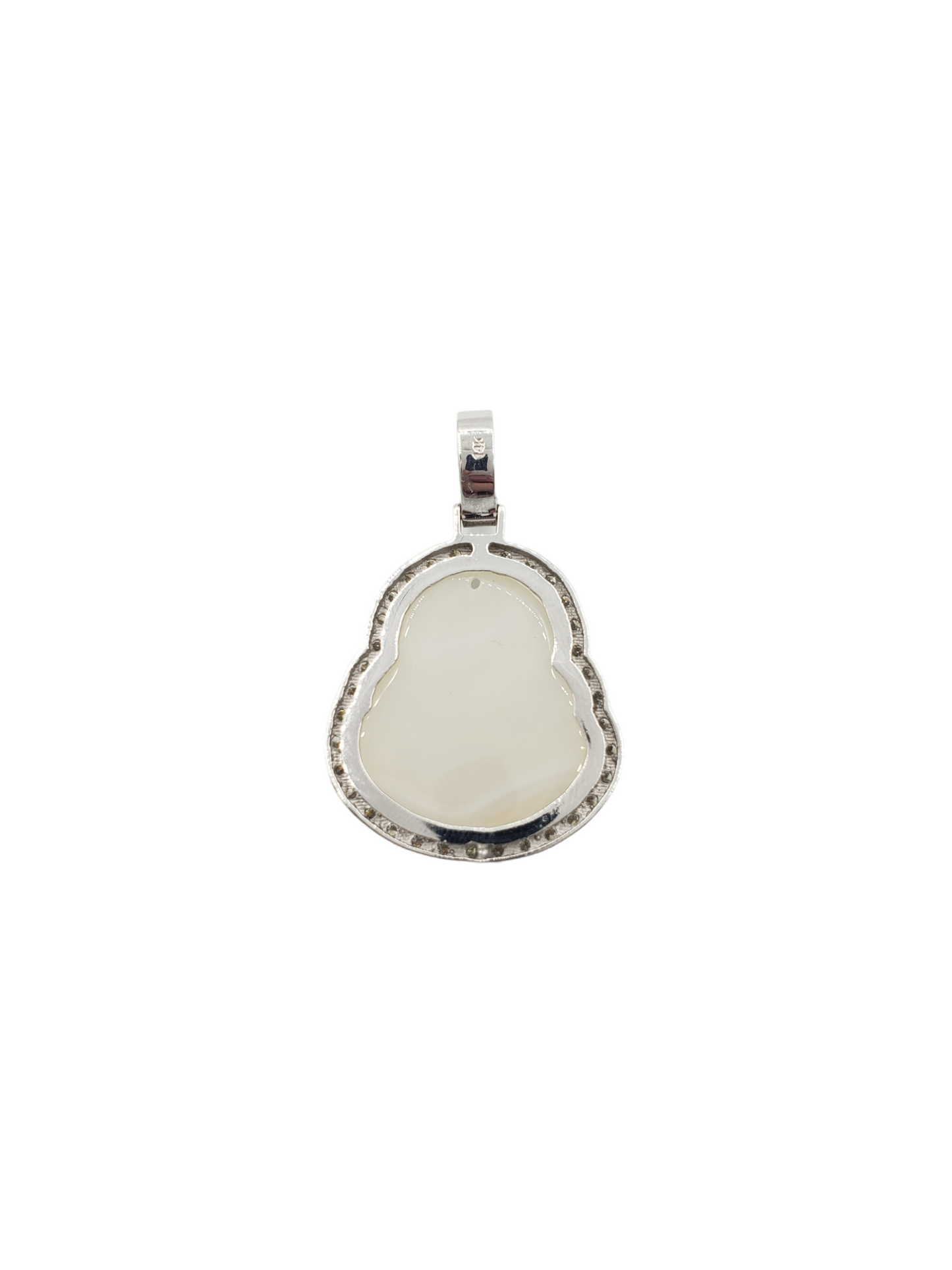14k White Gold Diamond Buddha With White Jade #23727