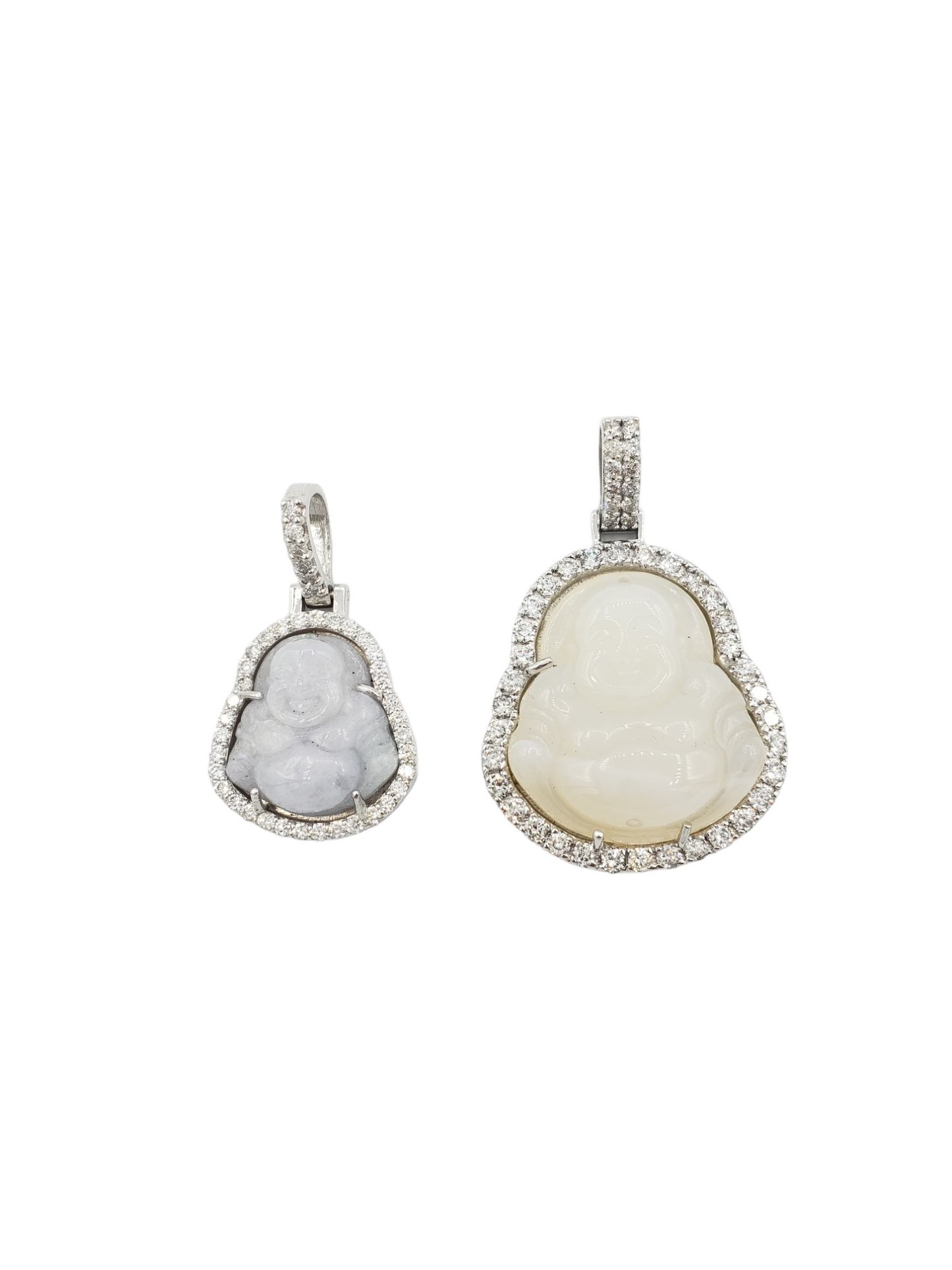 14k White Gold Diamond Buddha With White Jade #23727