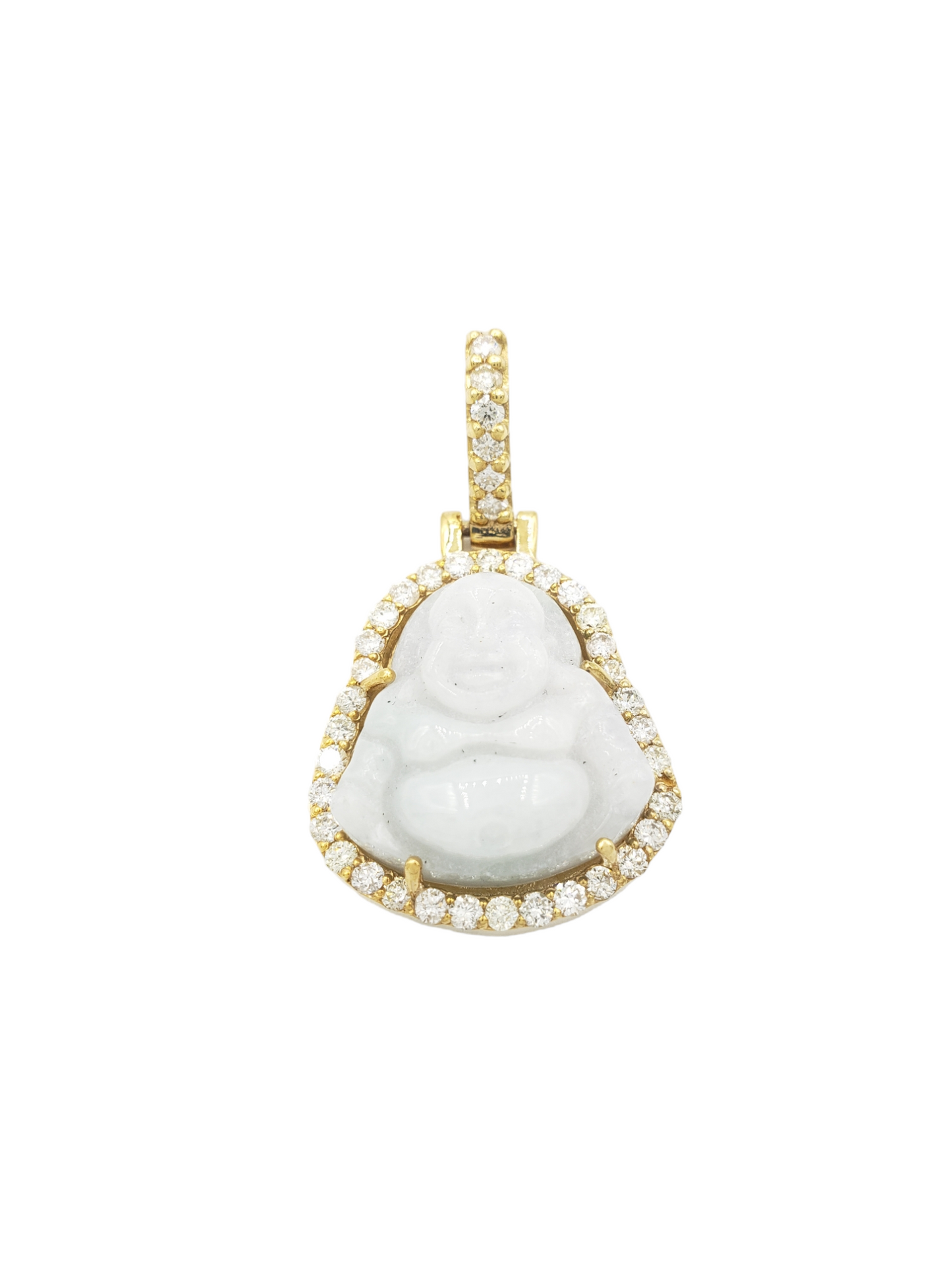 14k Yellow Gold Diamond Buddha With Grey Jade #23726