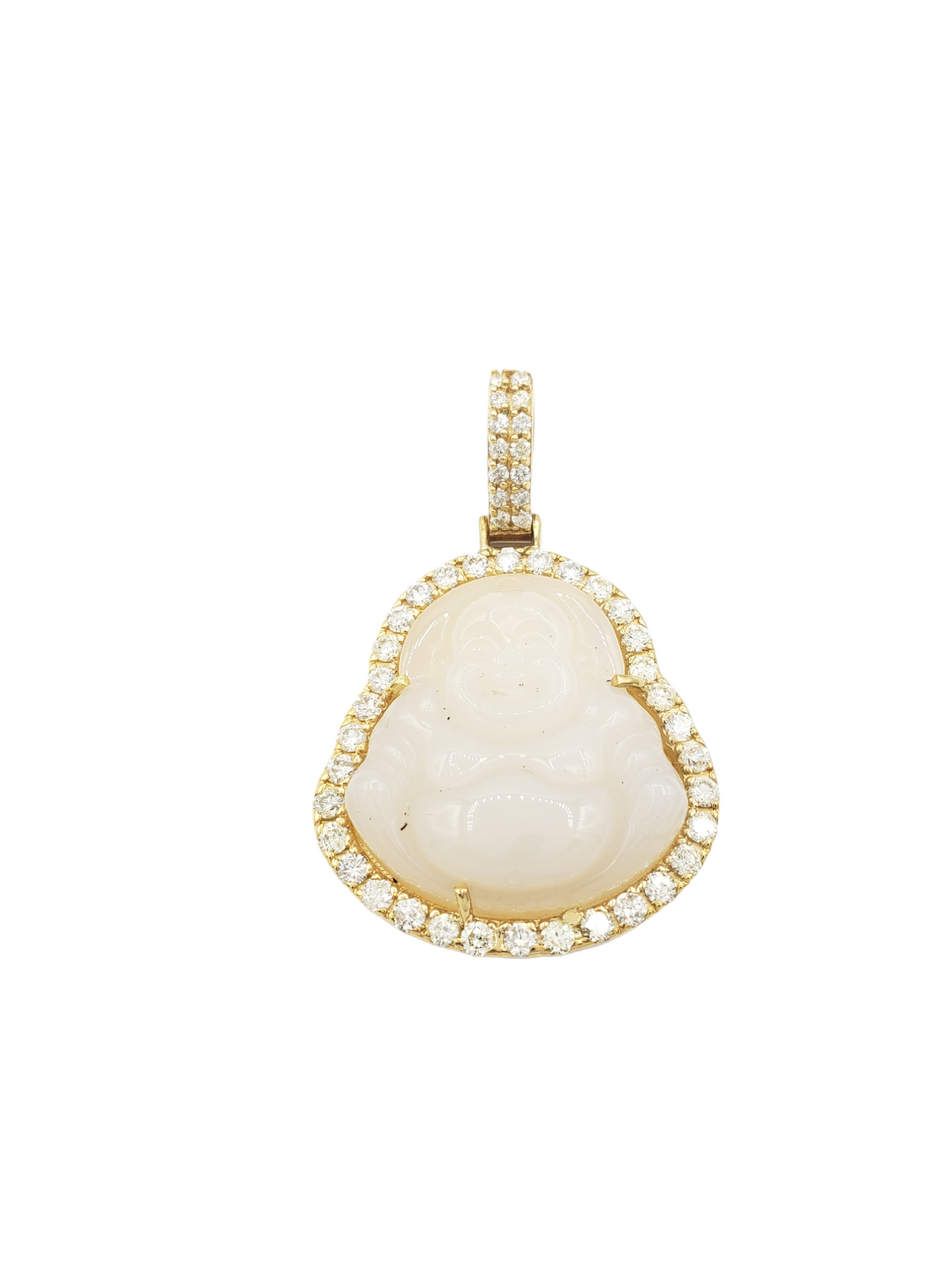 14k Yellow Gold Diamond Buddha With Grey Jade #23726