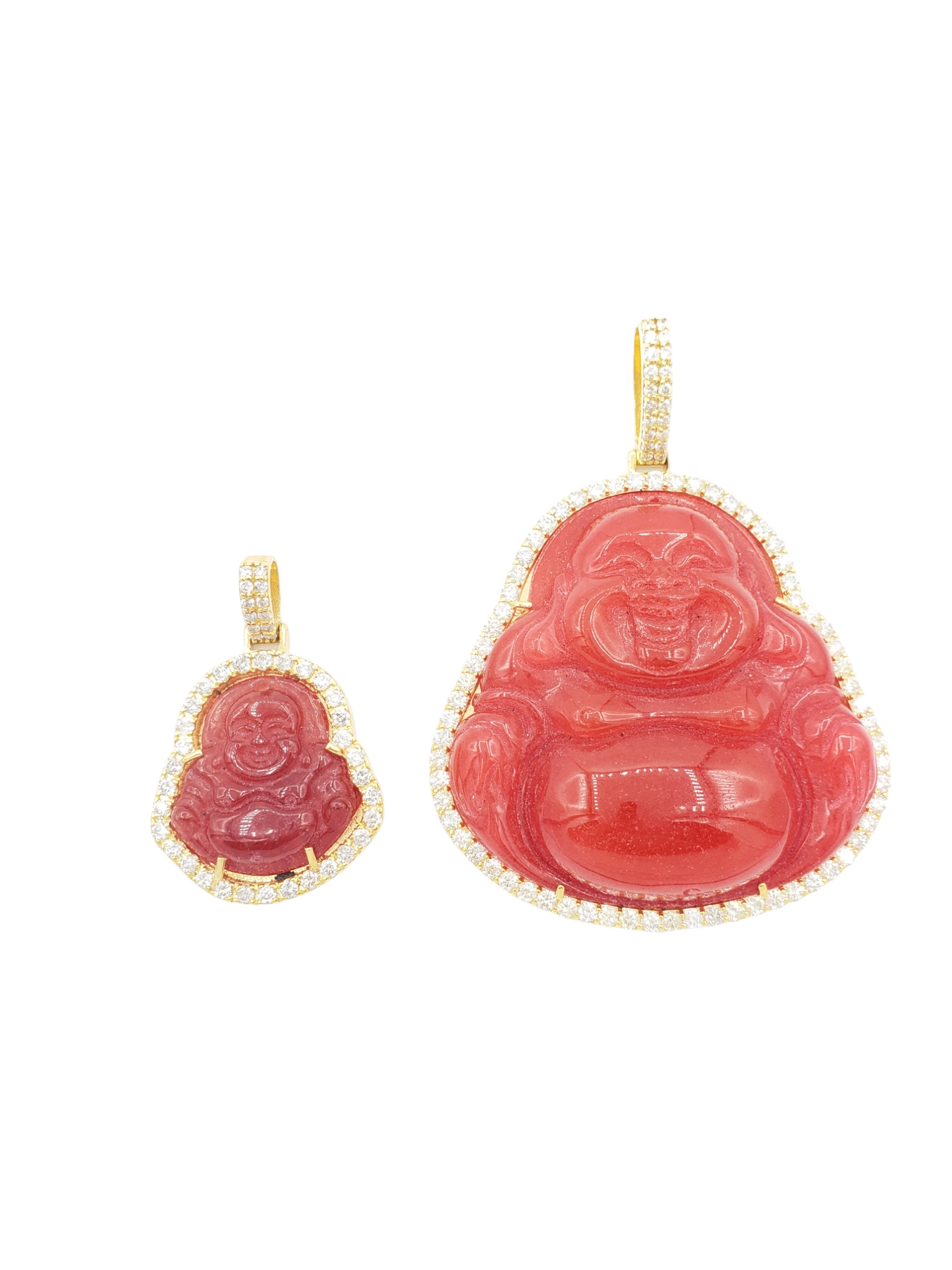 14k Yellow Gold Diamond Buddha With Red Jade #19935