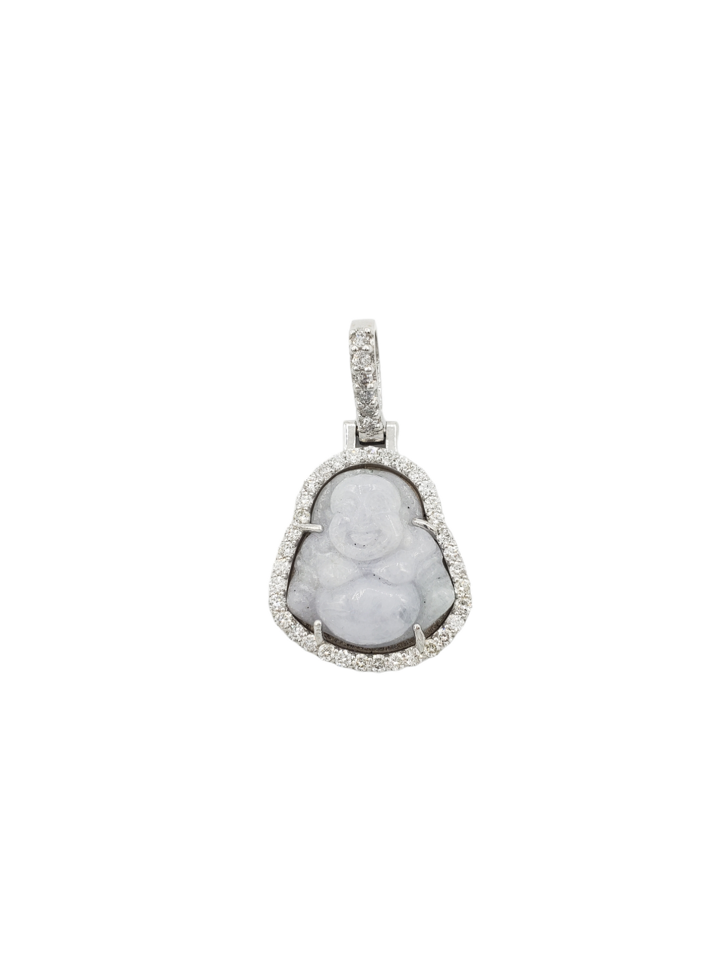 14k White Gold Diamond Buddha With White Jade #23727