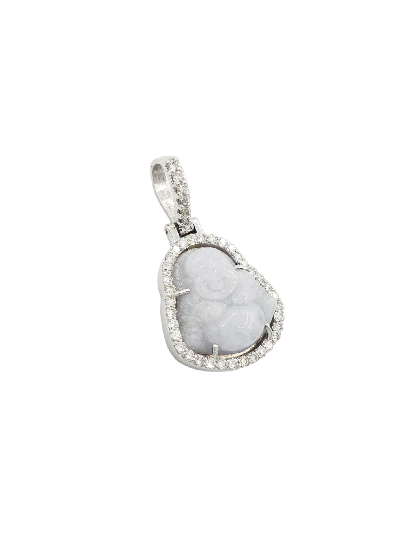14k White Gold Diamond Buddha With White Jade #23727