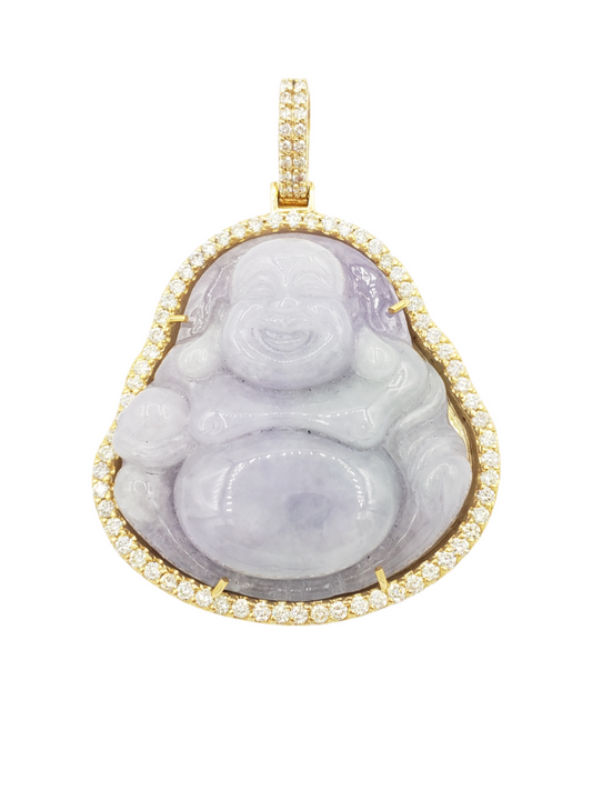 14k Yellow Gold Diamond Buddha With Grey Jade #23726