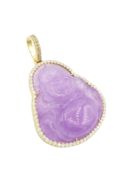14k Yellow Gold Diamond Buddha With Purple Jade #21060