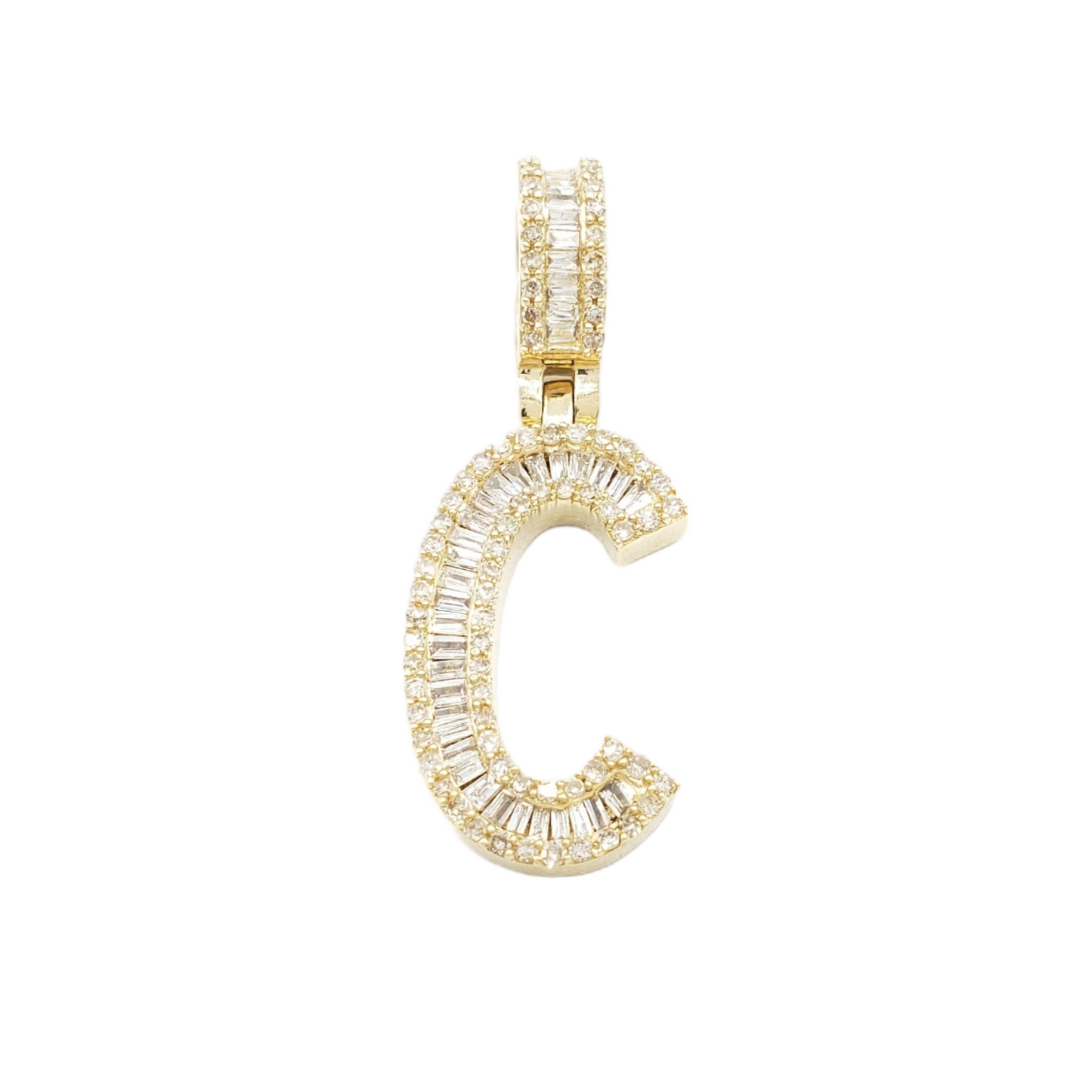 14k Gold Baguette Diamond Letter Pendants
