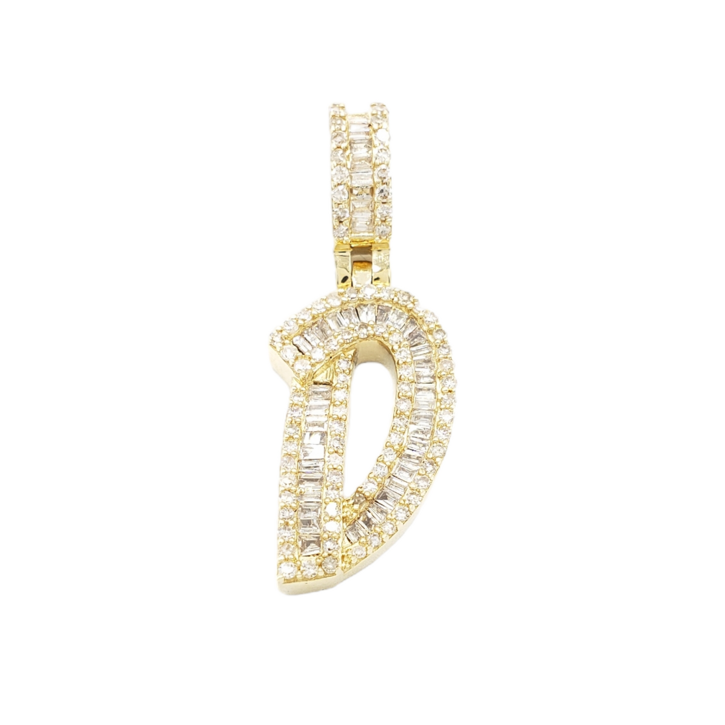 14k Gold Baguette Diamond Letter Pendants