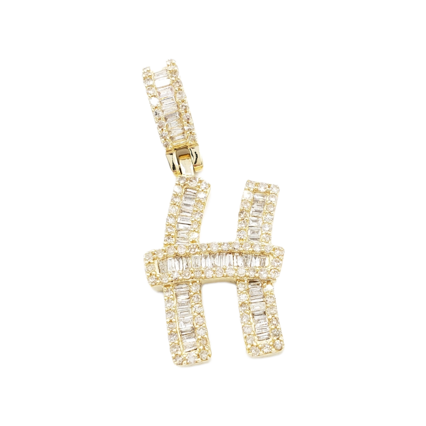 14k Gold Baguette Diamond Letter Pendants