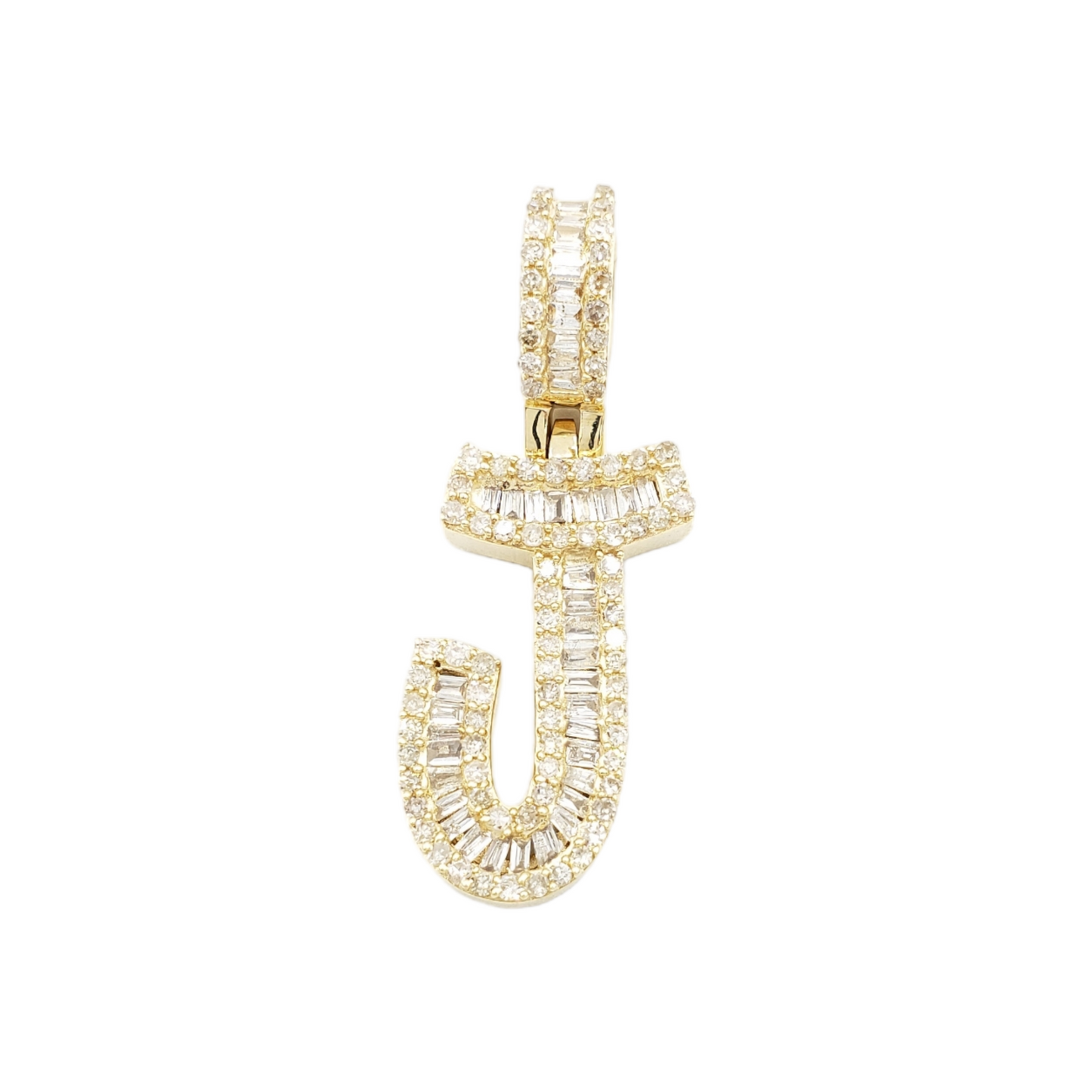 14k Gold Baguette Diamond Letter Pendants
