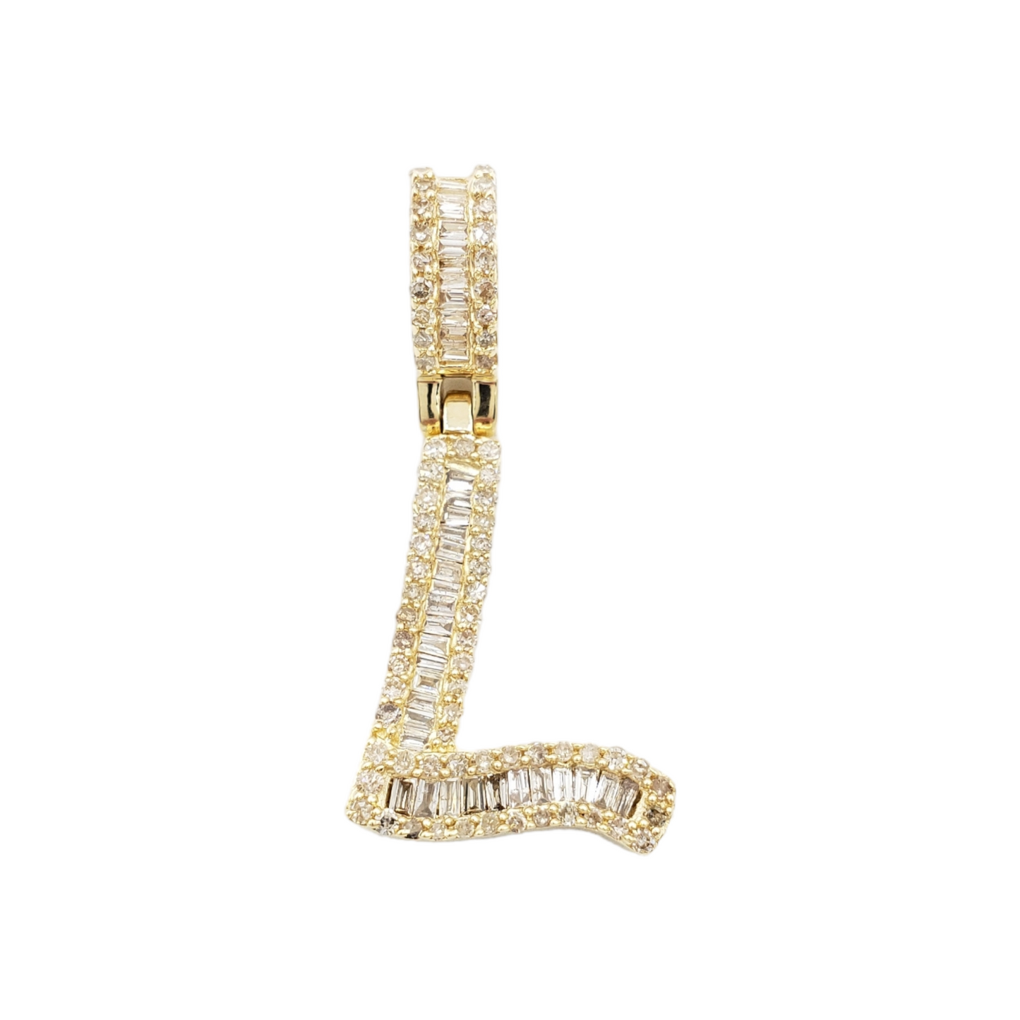 14k Gold Baguette Diamond Letter Pendants