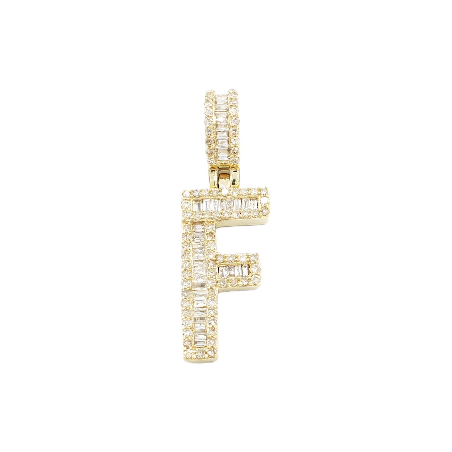 14k Gold Baguette Diamond Letter Pendants