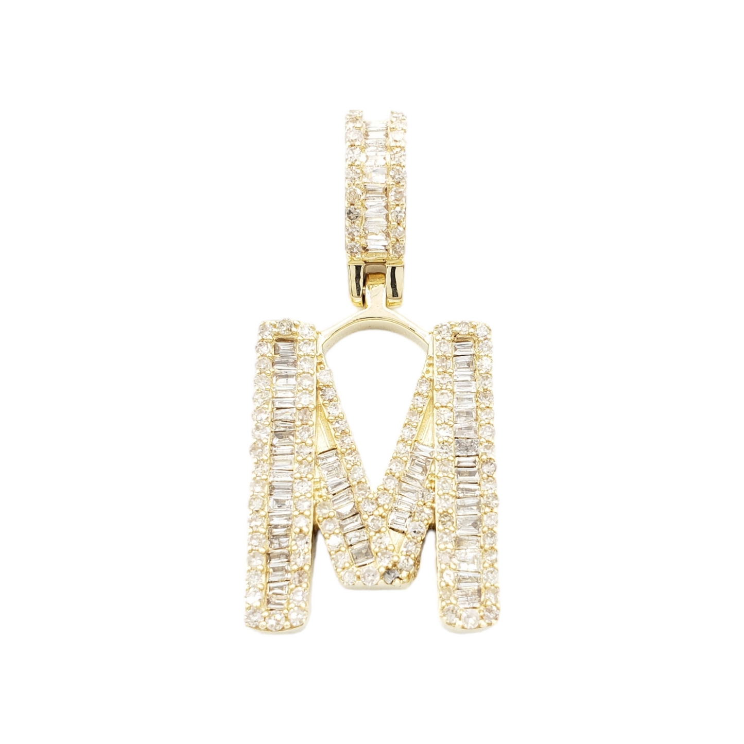 14k Gold Baguette Diamond Letter Pendants