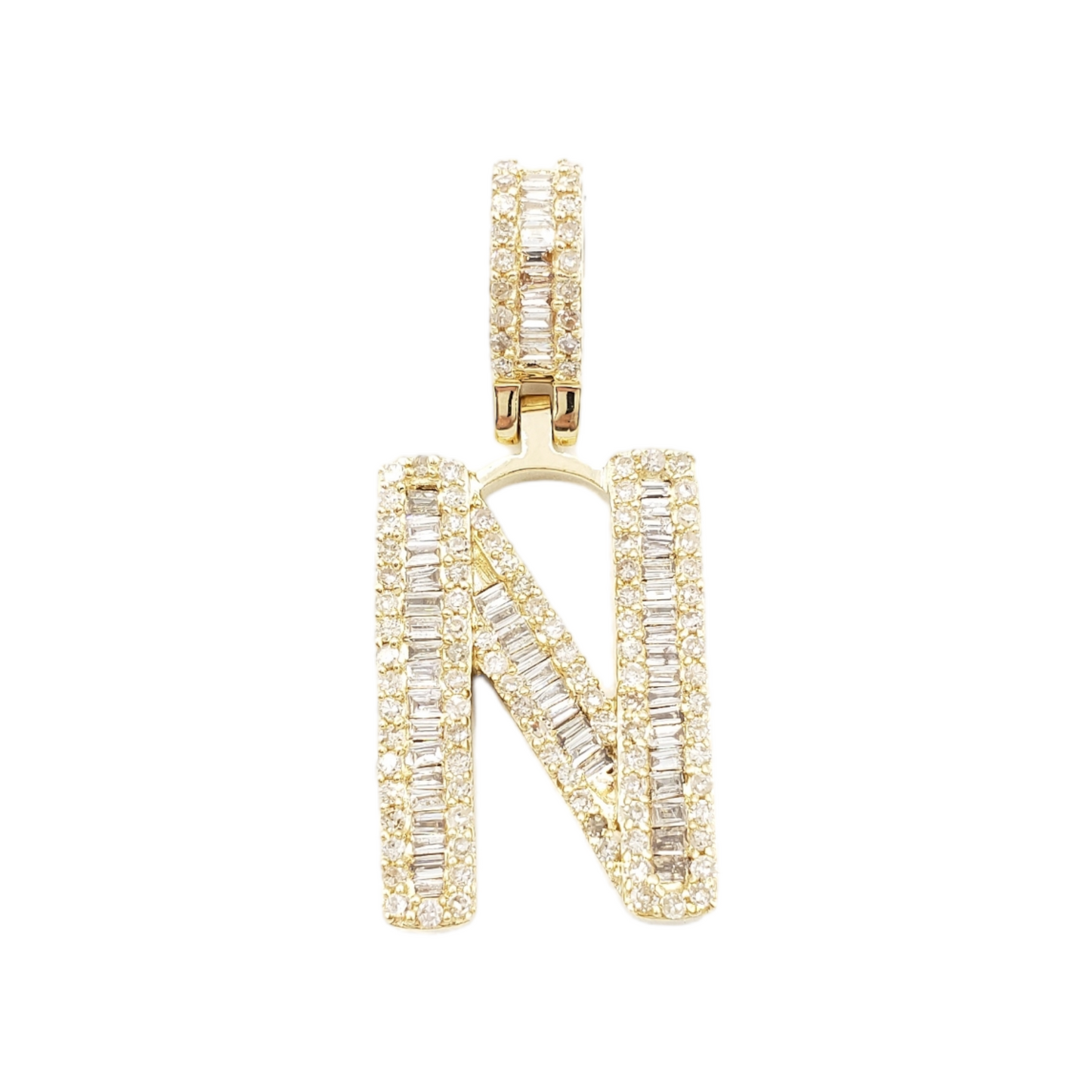 14k Gold Baguette Diamond Letter Pendants