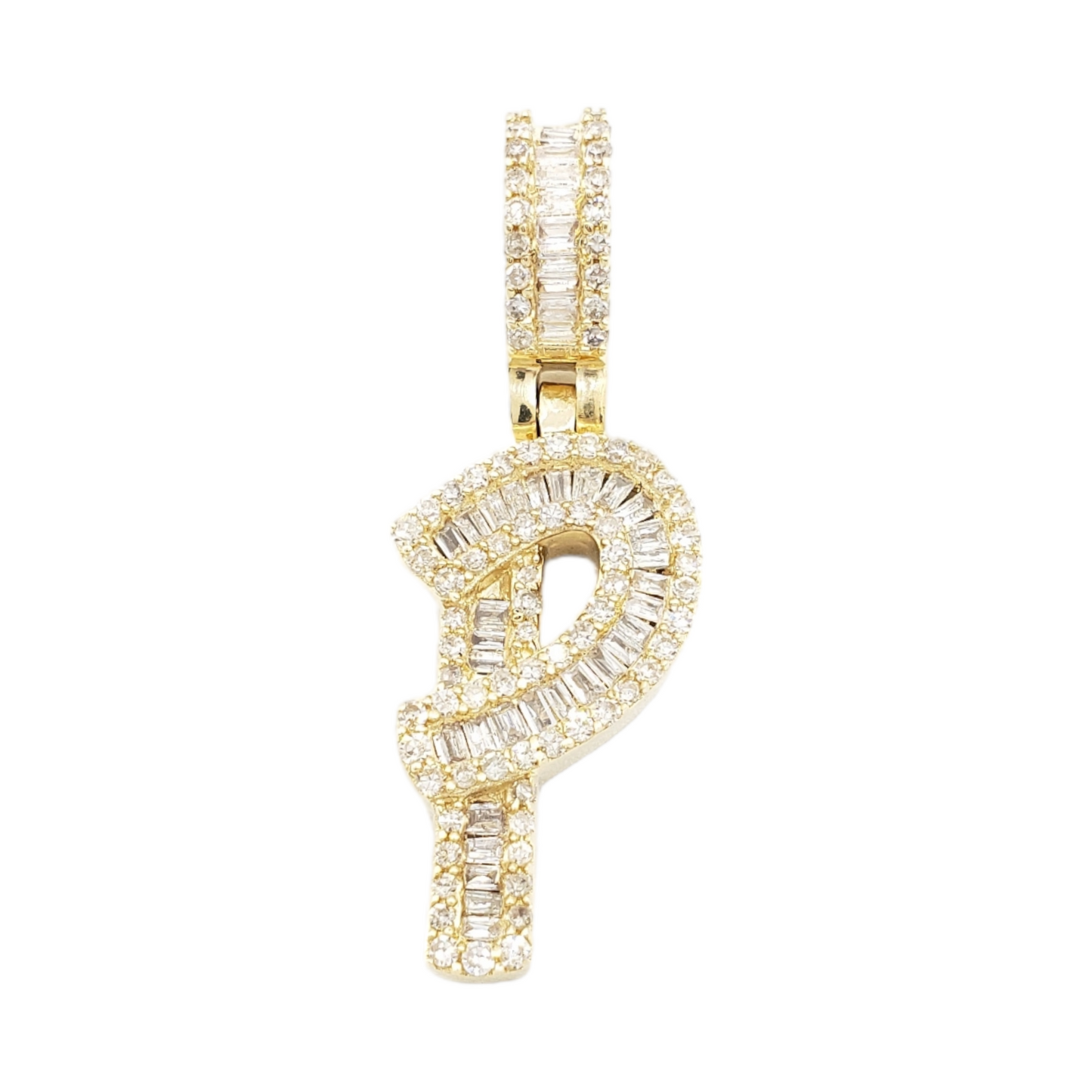 14k Gold Baguette Diamond Letter Pendants