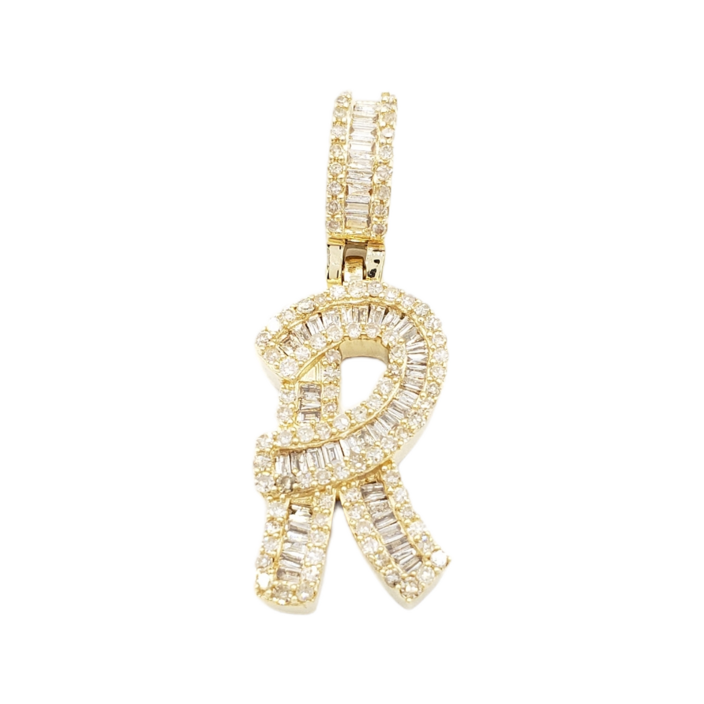 14k Gold Baguette Diamond Letter Pendants