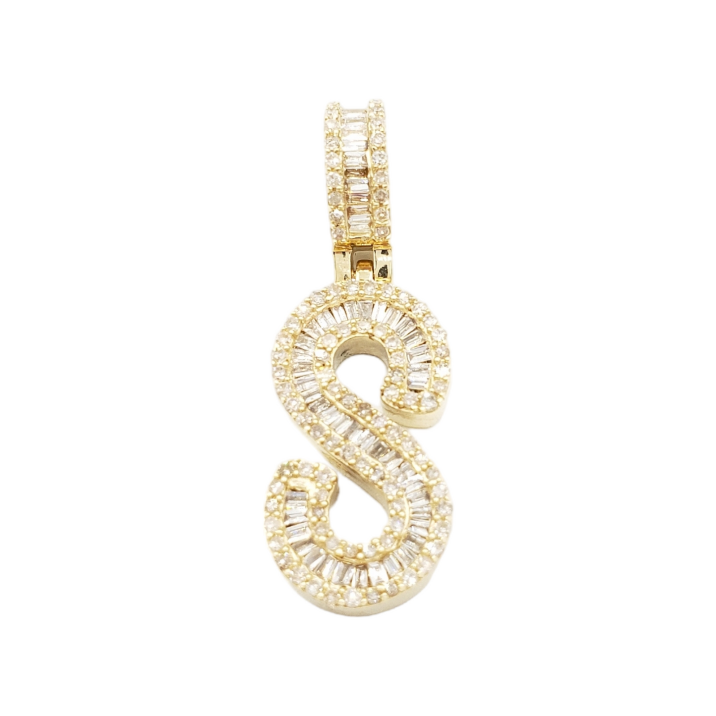 14k Gold Baguette Diamond Letter Pendants
