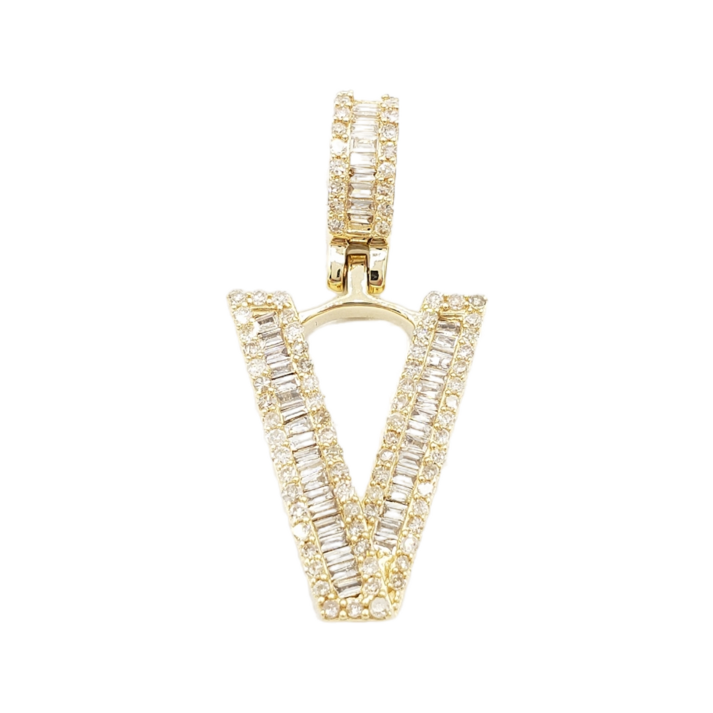 14k Gold Baguette Diamond Letter Pendants