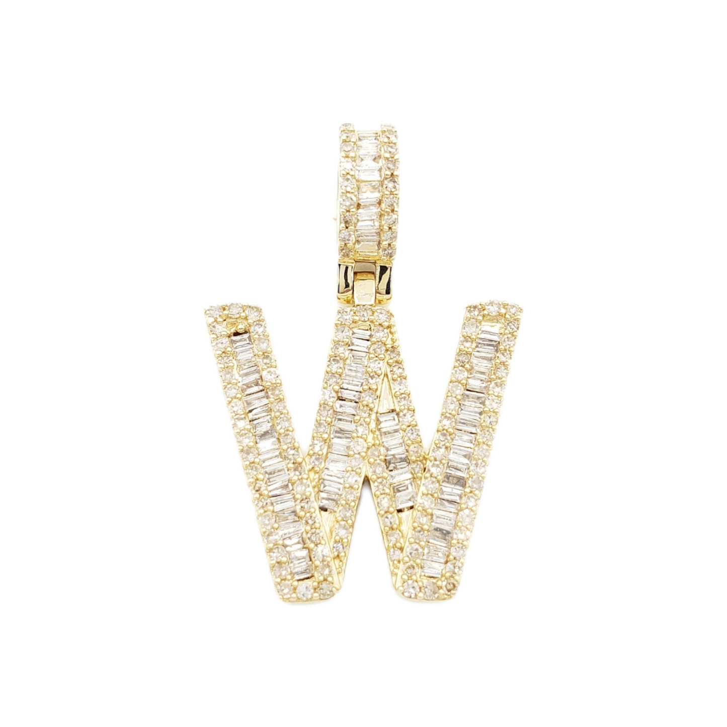 14k Gold Baguette Diamond Letter Pendants