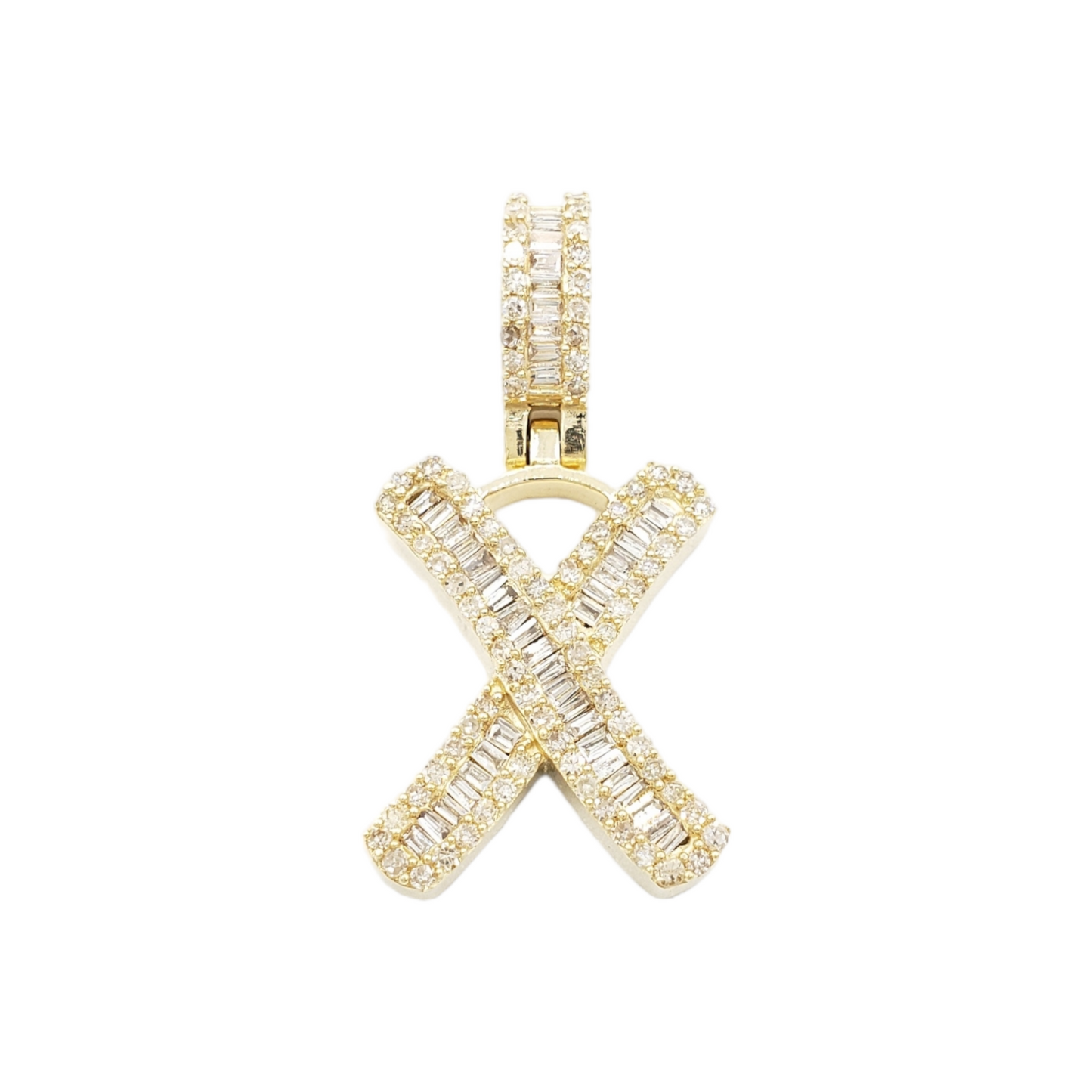 14k Gold Baguette Diamond Letter Pendants