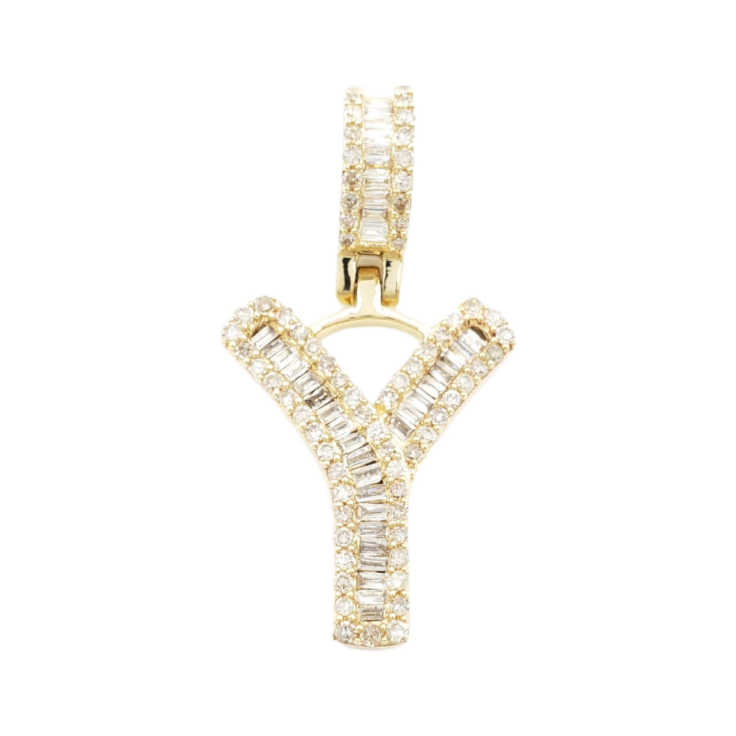 14k Gold Baguette Diamond Letter Pendants