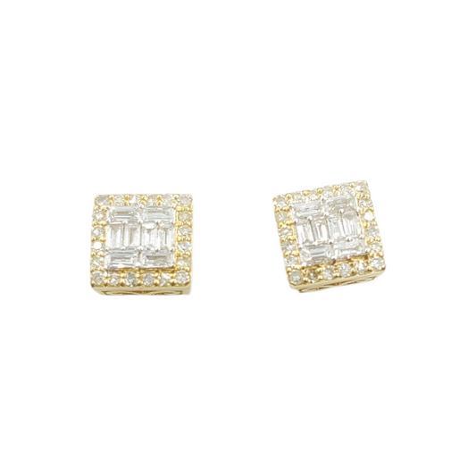 14k Gold Baguette Diamond Square Earrings #25548