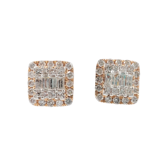 14k Gold Baguette Diamond Square Earrings #16520