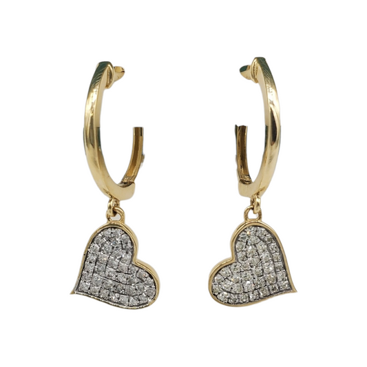 14k Gold Diamond Heart Dangle Earrings #25800