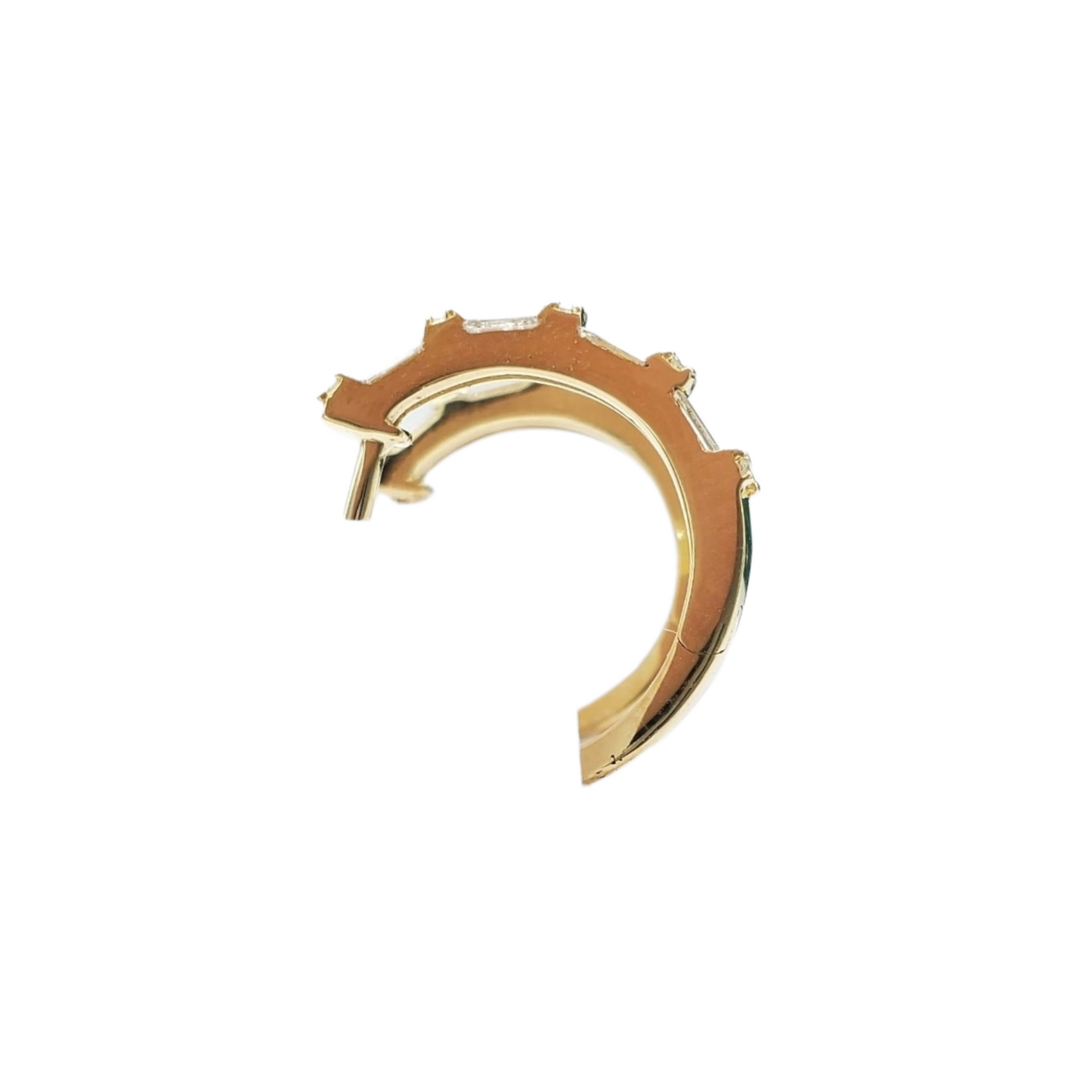 14k Gold Baguette Diamond Huggies Earrings #25564