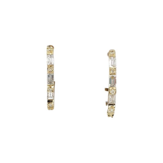 14k Gold Baguette Diamond Huggies Earrings #25564