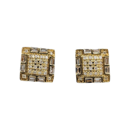 10k Gold Baguette Diamond Square Earrings #18058