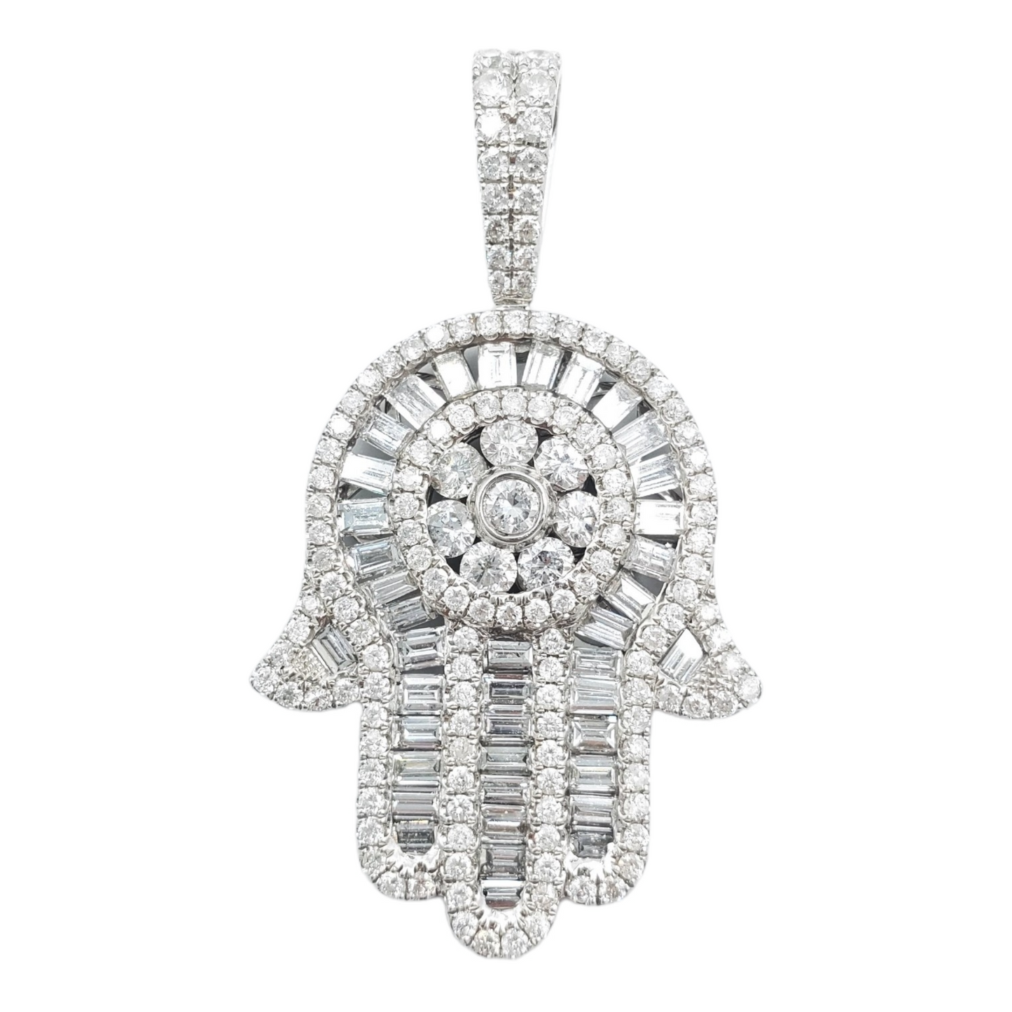 14k Baguette Diamond Hamsa With 3.05 Carats Of Diamonds #22711