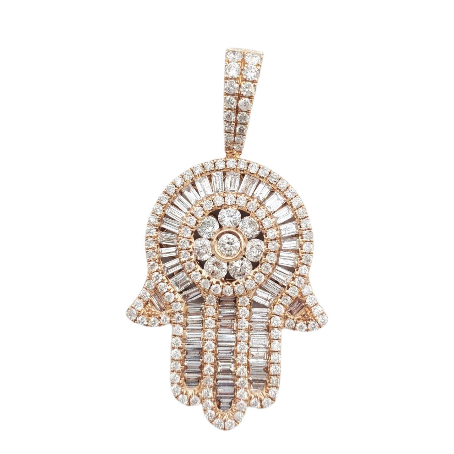 14k Baguette Diamond Hamsa With 3.05 Carats Of Diamonds #22711
