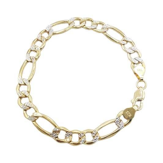 14K Yellow Gold Diamond Cut (Pave) - Hollow Figaro Bracelet