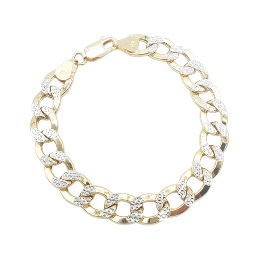 14K Yellow Gold Diamond Cut (Pave) - Hollow Curb Cuban Bracelet