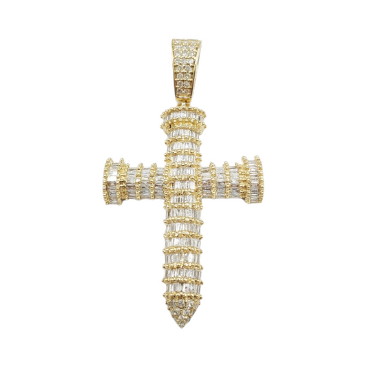 14k Baguette Diamond Cross With 2.13 Carats Of Diamonds #24042