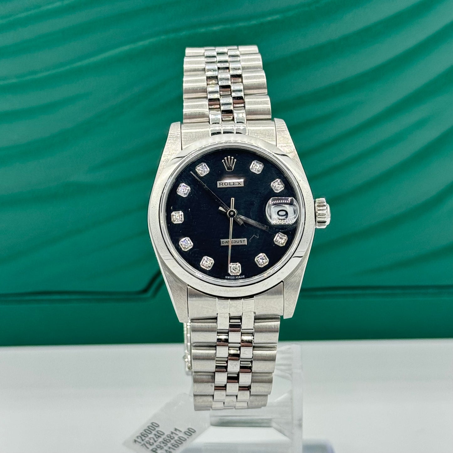 Rolex Datejust 31 Watch - Smooth Bezel - Black Diamond Dial - Oyster Bracelet - 78240