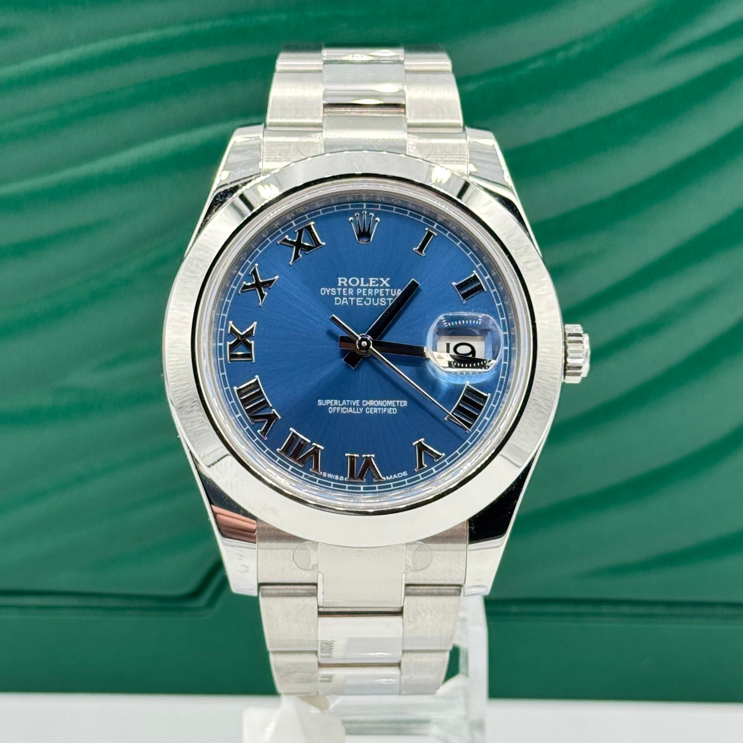 Rolex Steel Datejust 41 Watch - Smooth Bezel - Blue Roman Dial - Oyster Bracelet 116300