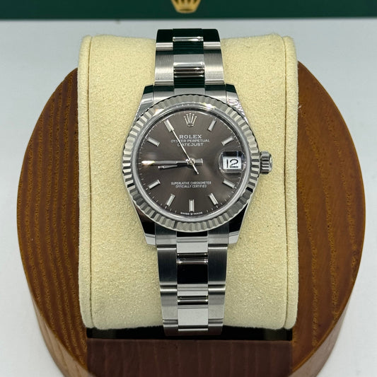 Rolex Steel and White Gold Datejust 31 Watch - Fluted Bezel - Dark Grey Index Dial - Oyster Bracelet - 278274 dkgio