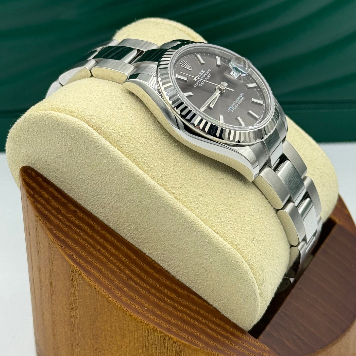 Rolex Steel and White Gold Datejust 31 Watch - Fluted Bezel - Dark Grey Index Dial - Oyster Bracelet - 278274 dkgio