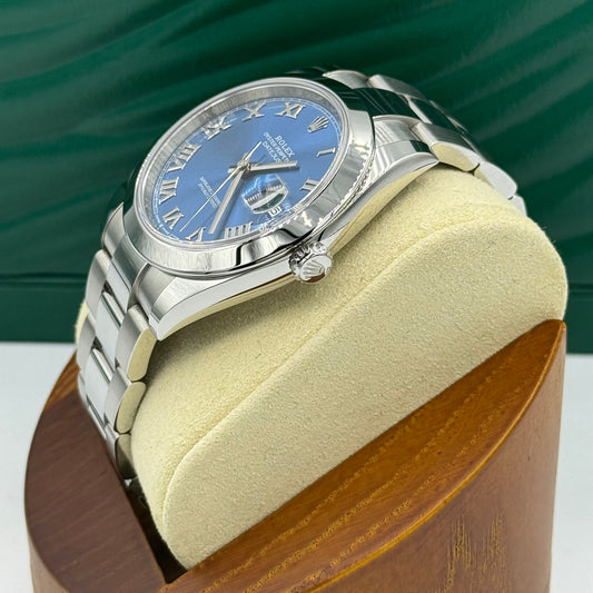 Rolex Steel Datejust 41 Watch - Smooth Bezel - Blue Roman Dial - Oyster Bracelet - 126300 blro