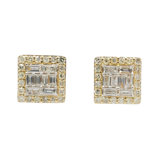 14k Gold Baguette Diamond Square Earrings #25479