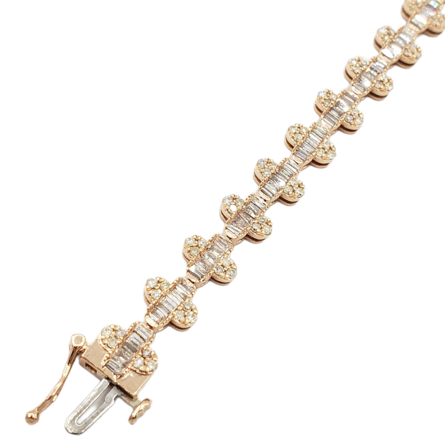 14k Baguette Diamond Clover Bracelet 3.55ct